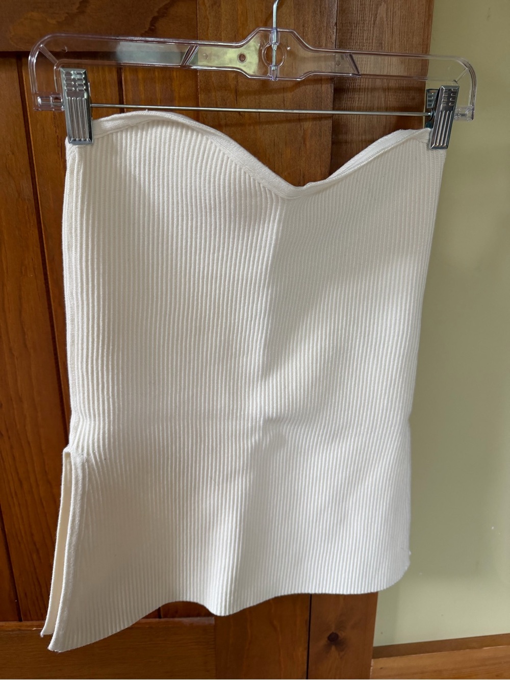 Caroline Constas Cream Strapless Ribbed Tunic